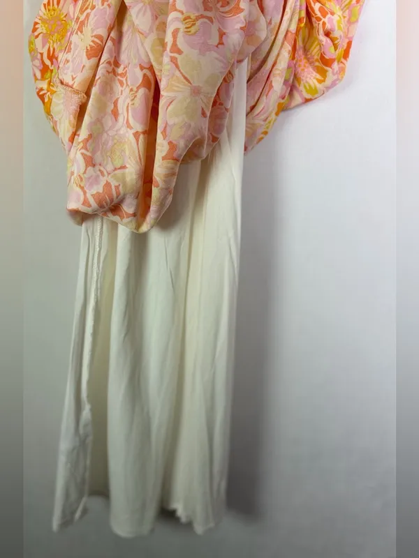 Rhythm Women’s Floral Slip Dress Pink Orange Retro Floral Midi Rayon Boho Size S - Image 5
