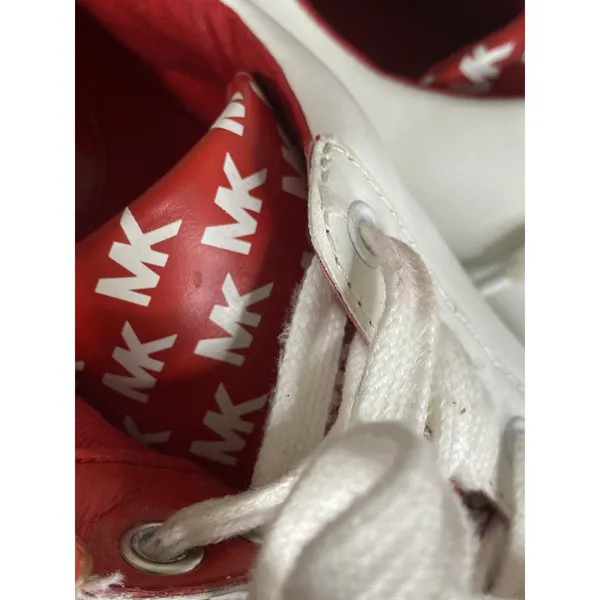 Michael Kors Womens Poppy Graphics Logo Sneaker Shoes Red/White Size 6.5 Leather - Image 11