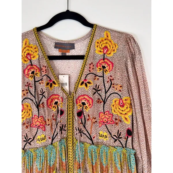 NWT Bhanuni by Jyoti Dress Pink Giorgia Maxi Floral V Neck Puffed Boho Size 2 - Image 8