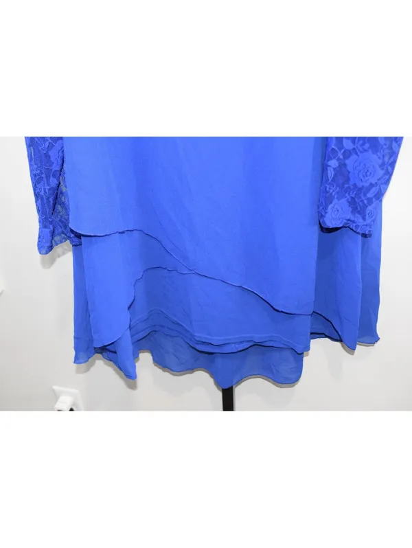 Royal Blue Sheer Chiffon Tunic Dress Size 5XL – Lace Sleeve Layered Hem - Image 5
