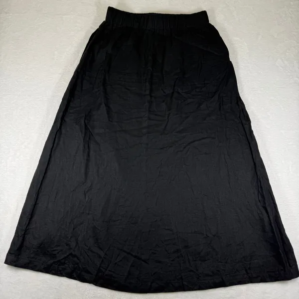 Quince 100% European Linen Maxi Skirt Black Side Slit Pockets Small MIVN004 - Image 8