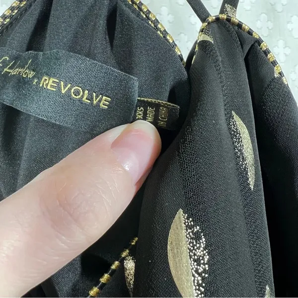Revolve House Of Harlow Black Gold Leaf Print Halter Dress‎ - Image 4