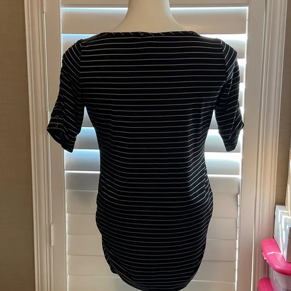 Motherhood Maternity Black and White Striped Short Sleeve Top - Image 4