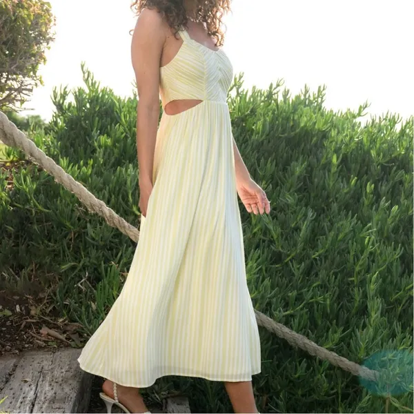 Altar’d State Butter Yellow Striped Maxi Dress Size Small Available NWT - Image 2
