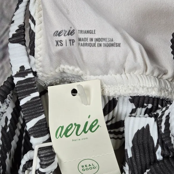 Aerie Women XS Triangle Bikini Top Ribbed‎ Zebra Print Black White Swim - Image 4