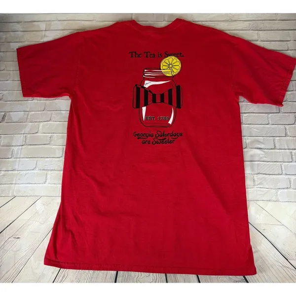 Comfort Colors‎ Pocket T-Shirt Womens Large Red Georgia Saturdays Graphic Tee - Image 5