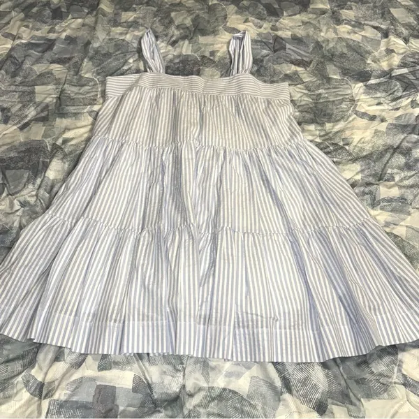 MINKPINK Blue and White Yasamin Cotton Tiered Mini Dress - Image 7