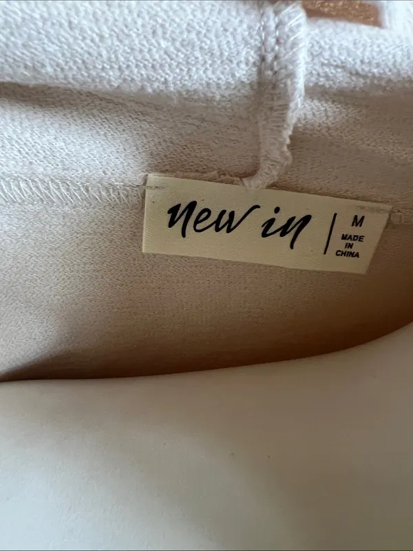 new in Relaxed Hooded Pullover Sweatshirt in Light Cream with pockets - Image 2
