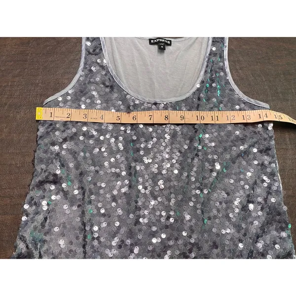 Express Y2K Sequin Tank Top Gray Sleeveless Party Club 2010 Small Going Out - Image 7
