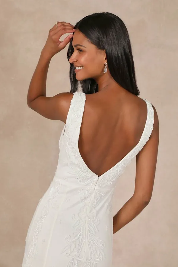 New Lulus Passionate White Beaded Sequin Mermaid Maxi Dress Size XL MSRP $318 - Image 4