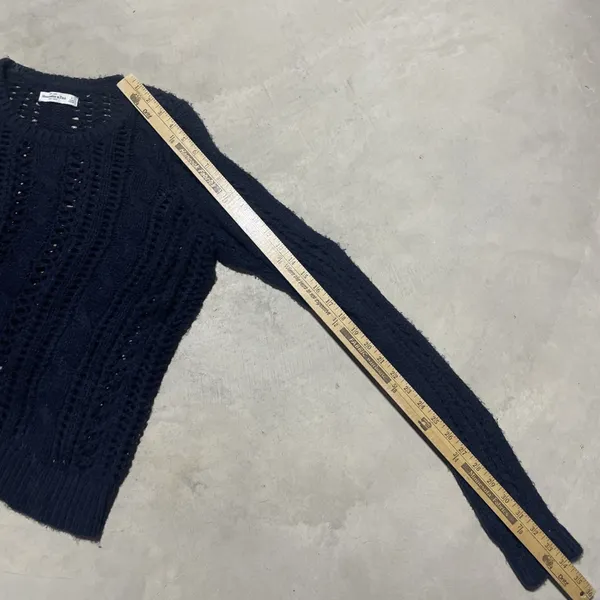 Y2K Babydoll Abercrombie Fitch Women's SZ L Navy Sweater Indie Sleaze Knit VTG - Image 5