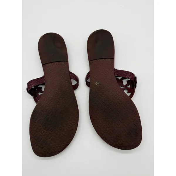 Tory Burch Miller Sandals Womens 8.5 Burgundy Croc Embossed Leather Flats - Image 3