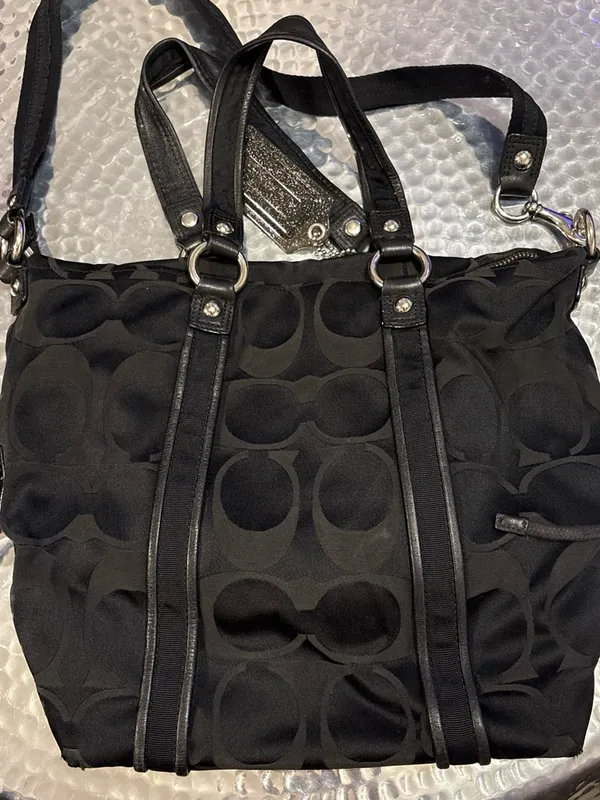Vintage2K Coach Black Signature Tote with Leather Trim - Image 4