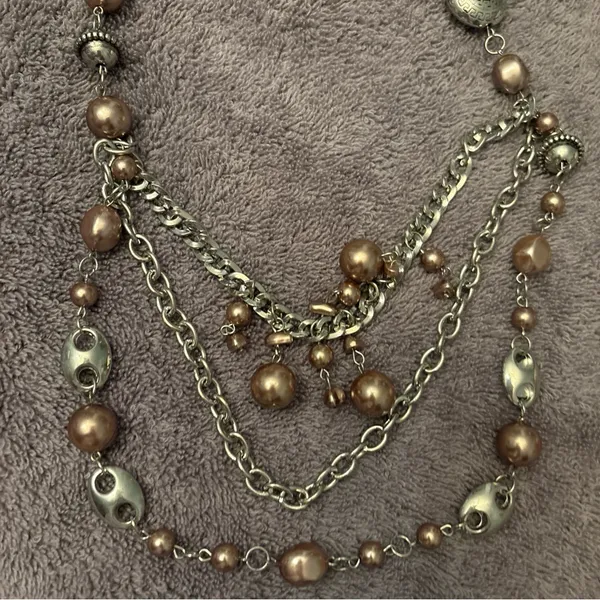 Paparazzi Multi-Chain Beaded Necklace in Ribbon and Silver with Earrings - Image 6
