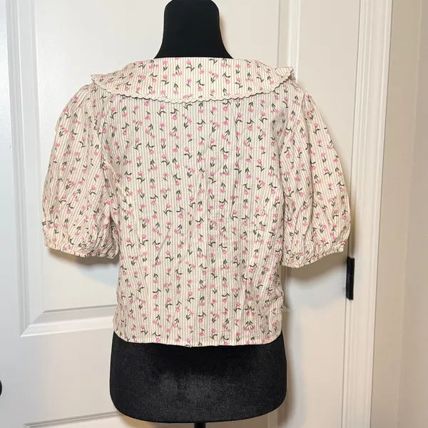 Sienna Sky Floral Puff Sleeve Blouse Lace Retro Coquette Large - Image 3