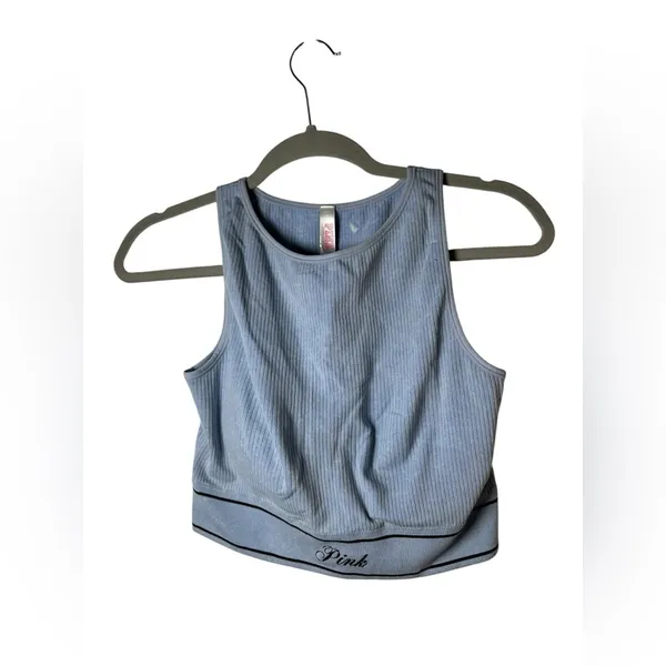 Victoria's Secret PINK Ribbed Crop‎ Top Bralette built in cups Blue Size M - Image 3