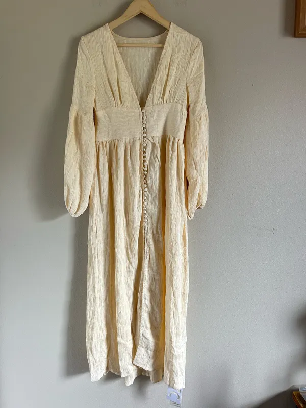 Commence Boho Lantern Sleeve Button-Front Long Split Dress Romantic Medium NWT - Image 4