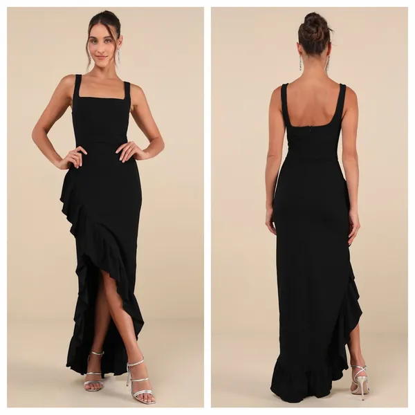 Lulu's Immaculate Excellence Black Sleeveless Ruffled Tulip Maxi Dress - Image 2