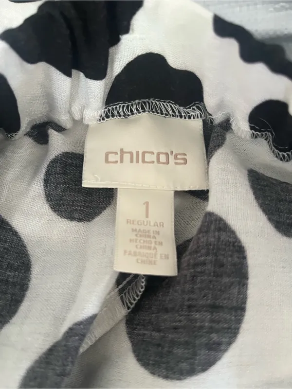 Chico's Black White Polka Dot Wide Leg Pants Medium Resort Coastal Office Summer - Image 8