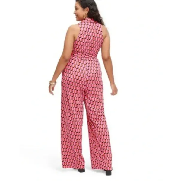 DIANE VON FURSTENBERG X TARGET Patterned Belted Jumpsuit Pink Large - Image 2