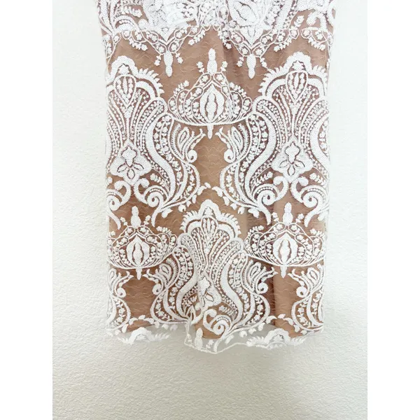 Free People Lace Night Shimmers Mini Dress Size 4 White Sequin Ivory Bridal - Image 10