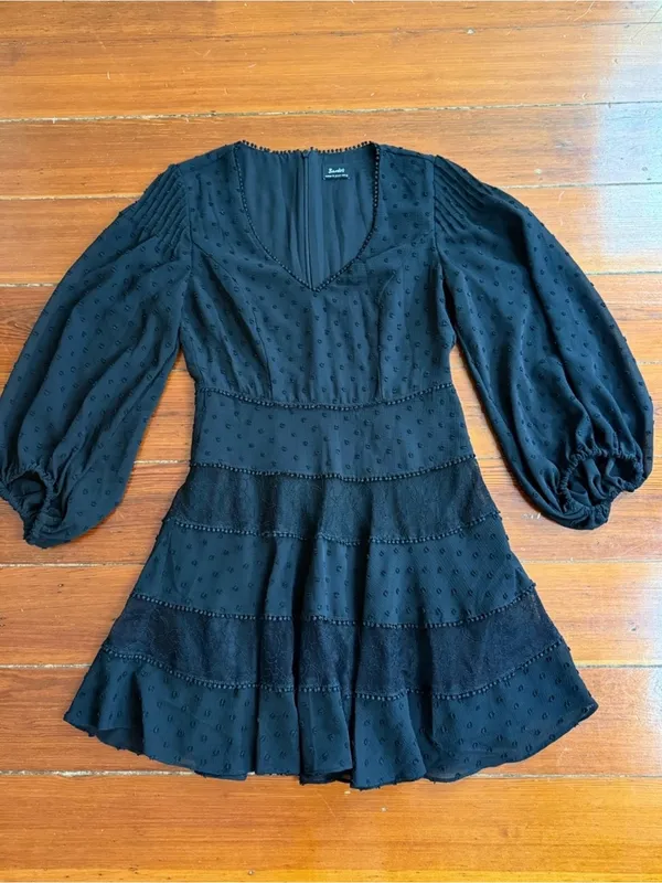 Bardot Mae Lace Tiered Swiss Dot Fit & Flare Mini Dress - Black - Size US 6🧡🍄 - Image 3