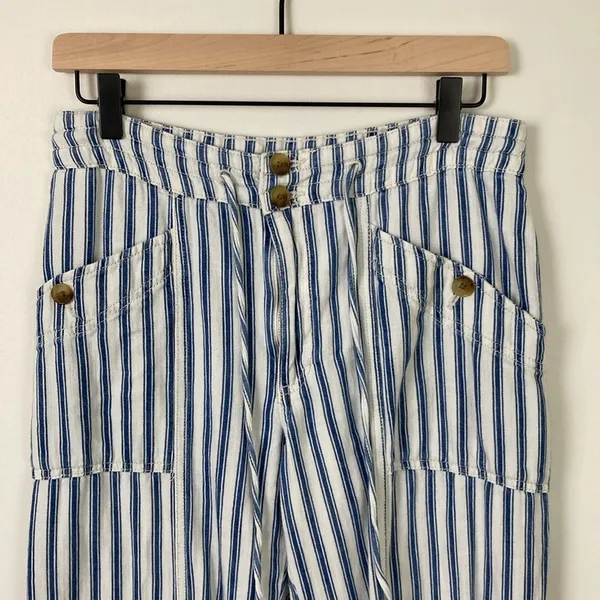 American Eagle Striped Pants Cotton Coastal Women’s Size 6 Blue White Beach - Image 3