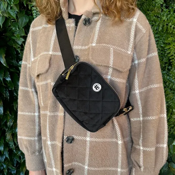 NEW Wantable Brushed Velvet Belt Bag Black - Image 2
