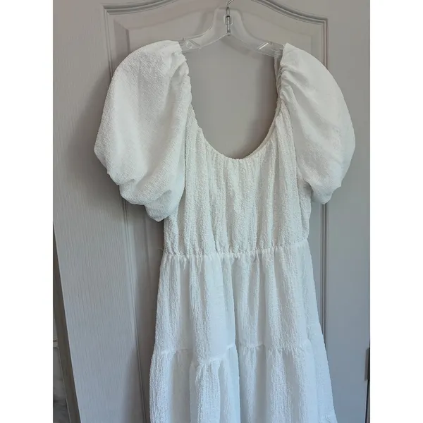 ASTR The‎ Label White Textured Puff Sleeve Tiered Midi Dress ADR100877 Womens XS - Image 8