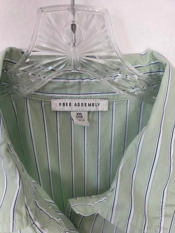 100% Cotton Lime Pastel Green Striped Shirt Dress Academia Preppy Plus Size XXL - Image 4