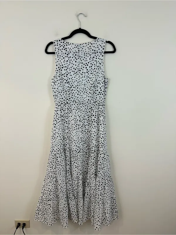 BB Dakota Something About Dots Sleeveless White Polka Dot Tiered Midi Dress Sm - Image 5