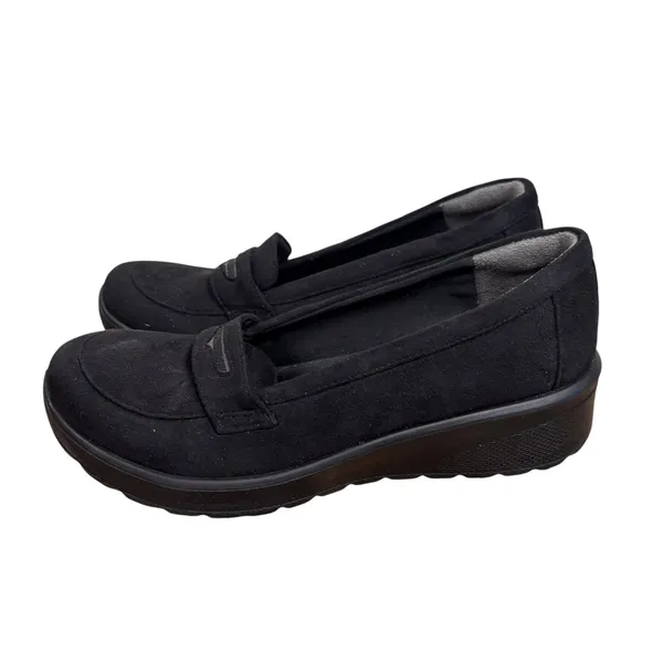 Bzees Black Fabric Penny Loafer Wedge Shoes Womens 7M Slip On Comfort Casual - Image 5