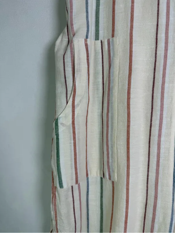 American Eagle Women’s Sz M Striped Cotton Linen Wide Leg Jumpsuit Boho Coastal - Image 5