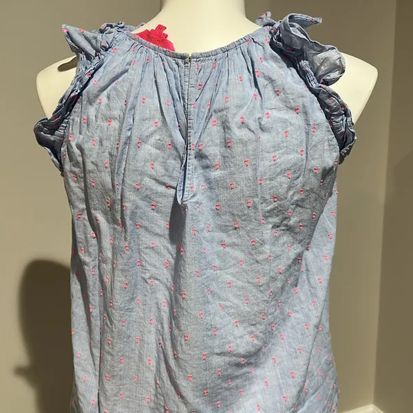 Lilly Pulitzer‎ Kristin Top Bluebell Chambray Neon Pink Clip size M - Image 6