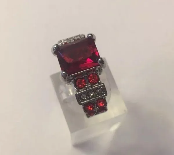 Ruby Red Garnet Band Ring white Rhodium Plated Size 7 Silver - Image 4