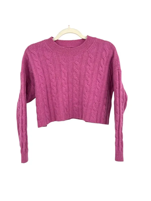Madewell (Re)sourced Cashmere Cableknit Cropped Sweater Light Petunia Size Small - Image 4