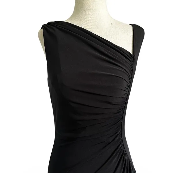 Calvin Klein Womens Size 4 Black Ruched Dress Maxi Evening Long Side Slit | 30-9 - Image 2