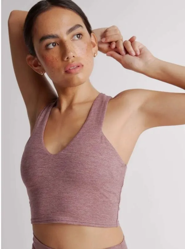 Quince Ultra Soft V-Neck Cropped Tank in Heather Rose - Image 3
