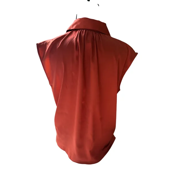 Banana Republic Rust Red Sleeveless Blouse Small Oversized Collar Button Front - Image 9