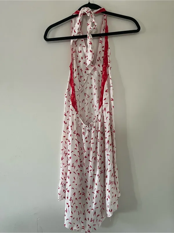 Red Chilli Pepper Lace Halter Neck Slip Mini Dress XL Romantic Euro Summer - Image 8