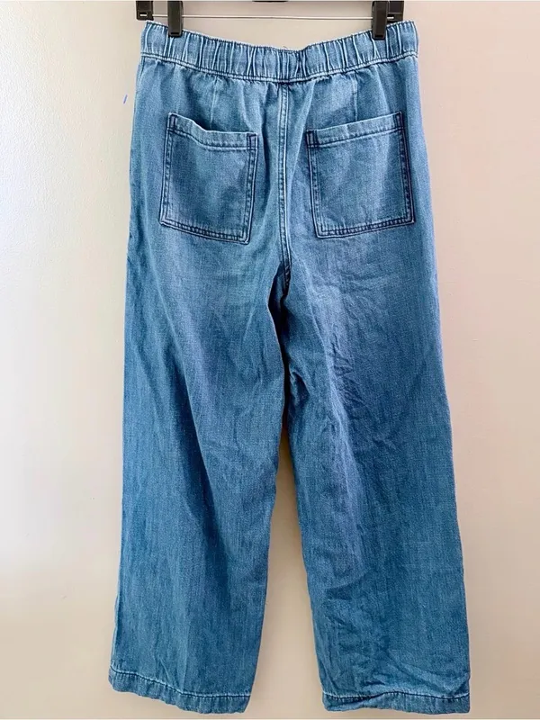 GAP Denim High Rise Wide Leg Drawstring Jeans Size S - Image 3