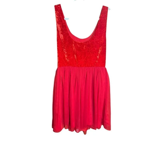 Free People Vibrant Red Crushed Velvet Party Mini Baby Doll Dress Sz‎ 8 - Image 3