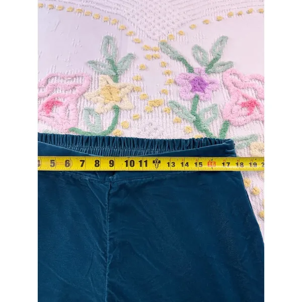Wynne Collection Teal Blue Velvet Wide Leg Pants XL Elastic Waist Flowy‎ Elegant - Image 5