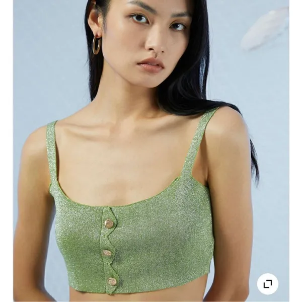 NWT Cider Hidden Gem Sparkle Zig Zag Jade & Gold Classy Crop Tank Top M - Image 4