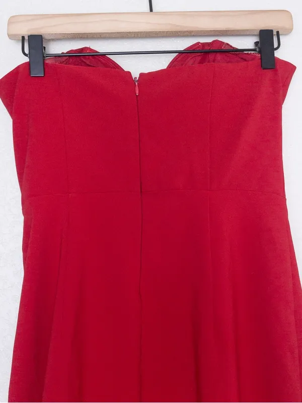 Aidan Mattox Strapless Maxi Dress 4 Red Plunge Neckline Slit Gown Sweetheart - Image 12