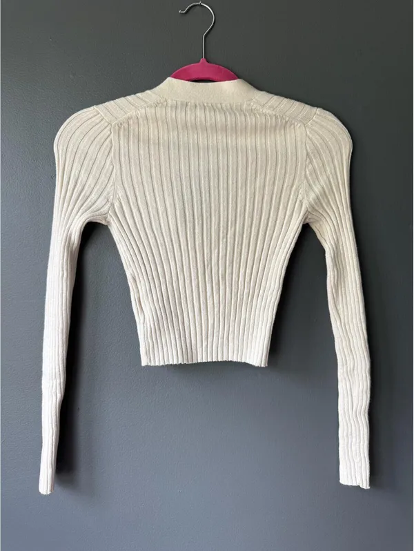 Madewell Cream Ribbed Button Front Cropped Cardigan Sweater XXS - Image 2