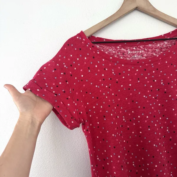 Talbots 100% Linen Cotton Blend Red Stars T Shirt XS Coastal Patriotic Beachy - Image 6