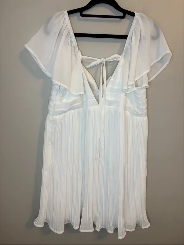 Lulus Amalfi Coast White Pleated Flutter Sleeve Mini Dress XL - Image 4