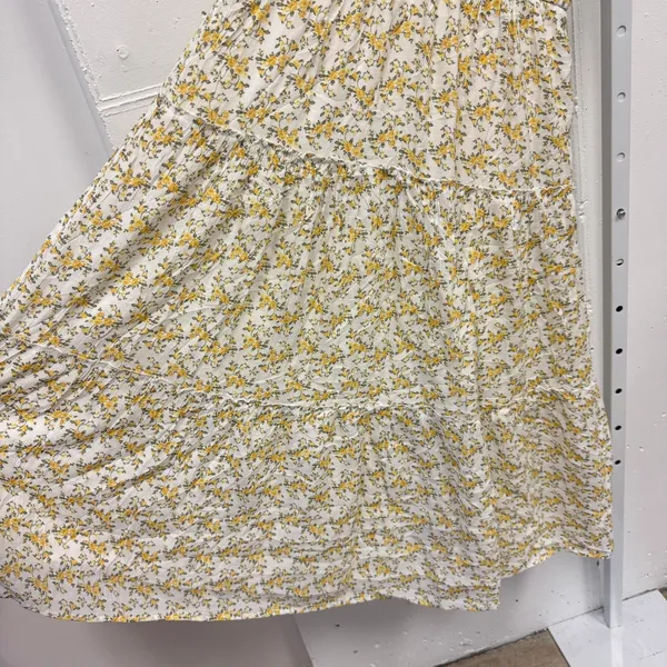 Trixxi Yellow Floral Midi Dress Lace Trim Tiered Boho 26ET76XXKV Womens Size M - Image 4