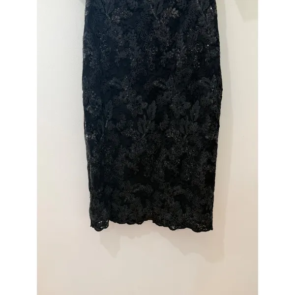 Eliza J Black Dress Sequin Lace Off Shoulder Puff Sleeve Size 4 Glam Cocktail - Image 5